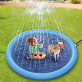 Blue circular splash pad with water sprinklers for outdoor water play and kids water toys